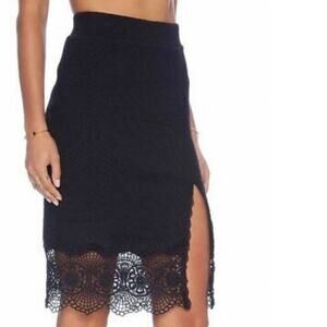 Free people black story teller skirt with see through lace side slit size small